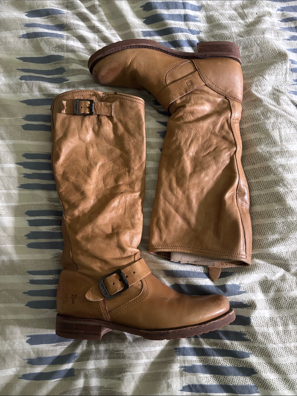 Frye Women's Veronica Slouch Tan Leather Buckle Boots